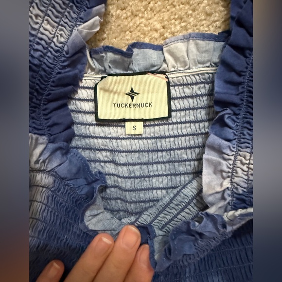 Tuckernuck Rory Blue Dye Ruffle Sleeve 100% Cotton Midi Sundress Small - Picture 6 of 11